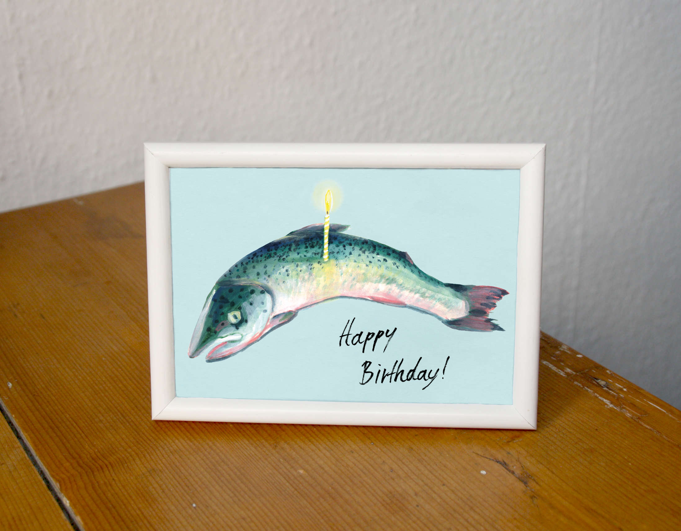 Postkarte Kerze in Lachs mit Aufschrift Happy Birthday
