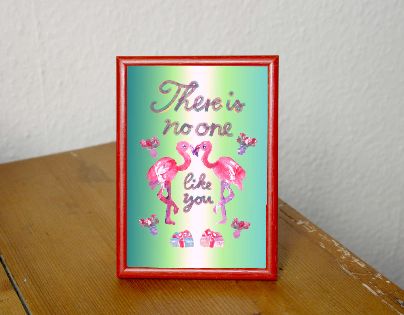 Postkarte mit zwei Flamingos und Text There is no one like you